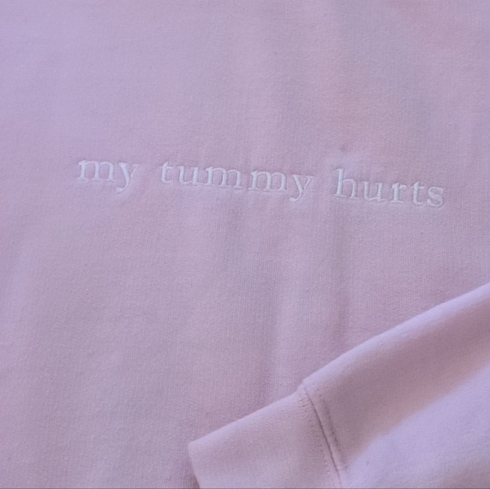 Gildan Women's "My Tummy Hurts" Graphic Light Pink Custom Crewneck Sweatshirt - Picture 2 of 11